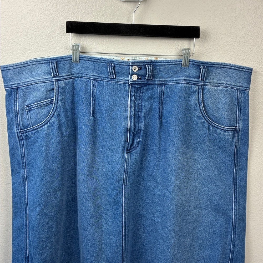Pilcro Barrel Denim Maxi Skirt Rear Slit Pockets Jean Midi Anthropologie 26W - Picture 6 of 10